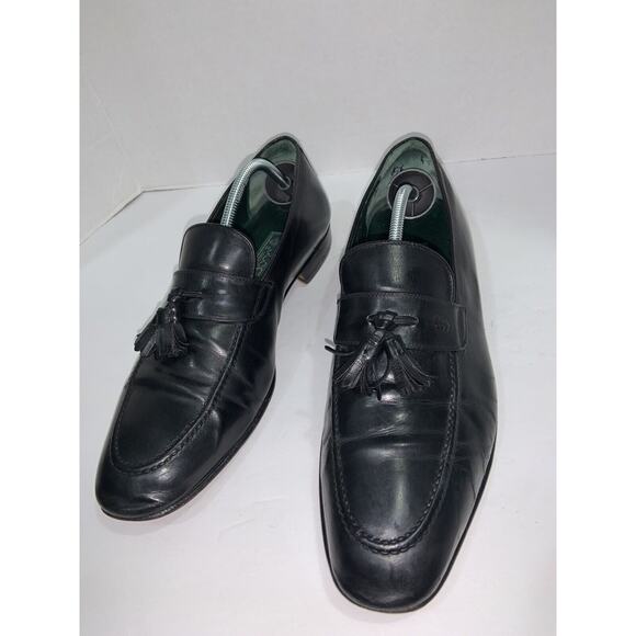 GUCCI VINTAGE GG TASSELS BLACK LEATHER MEN LOAFERS SHOES SIZE 42.5 D US - Picture 2 of 9